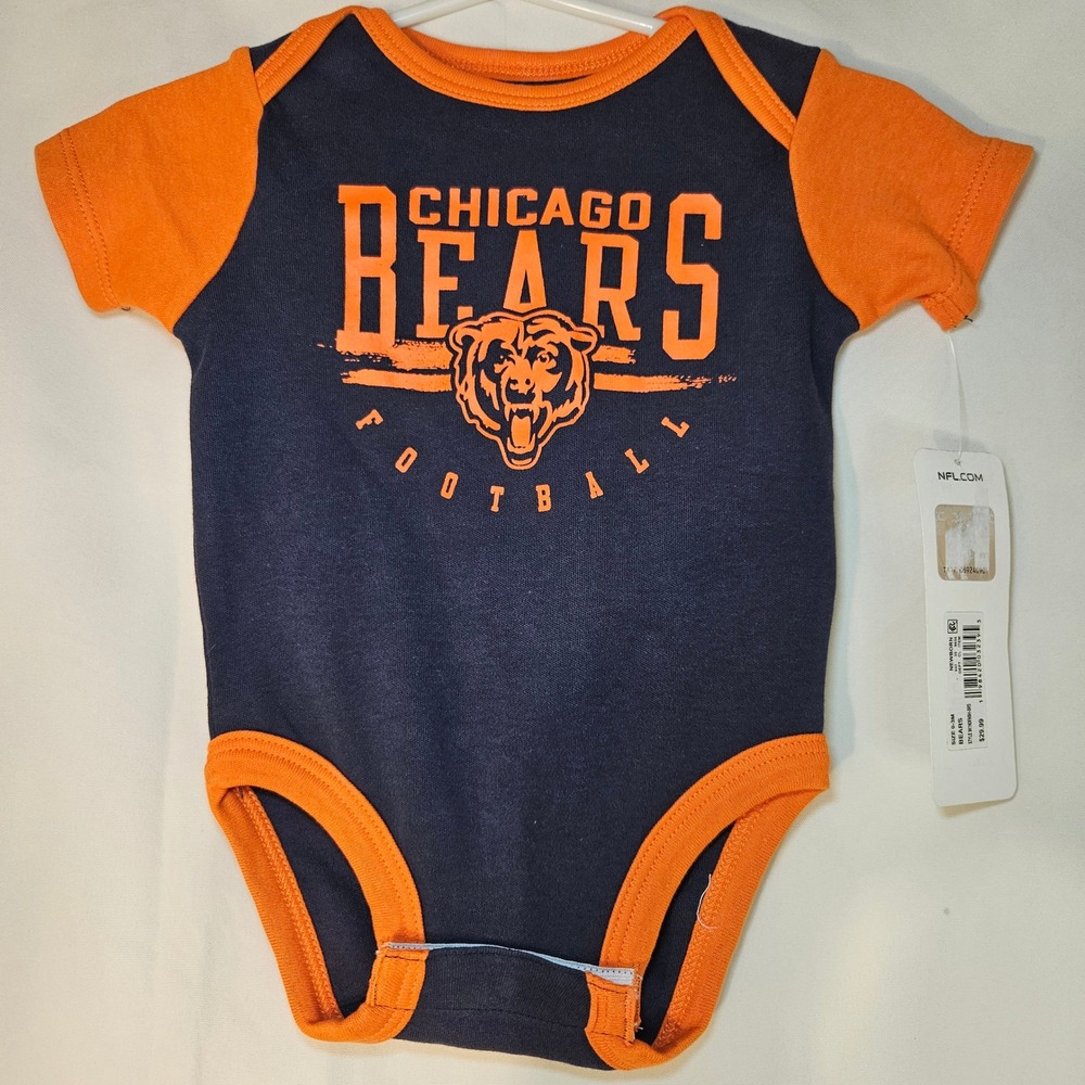 NFL Chicago Bears Bodysuit Football Graphic Onesie Orange Navy‎ 0/3M